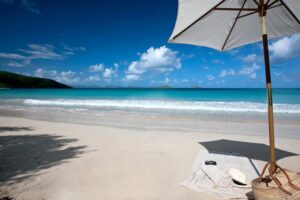 This is idyllic SAVANNAH BAY BEACH, Virgin Gorda, located just a 2-minute paddle by kayak from A Dream Come True Villa. Often you’ll be the only ones on this beach!